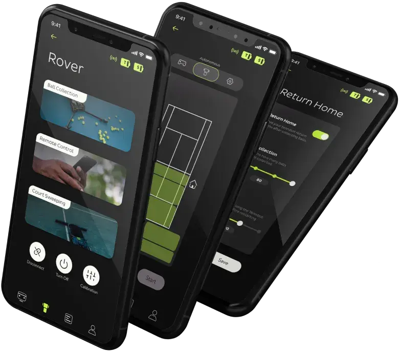 Tennibot mobile app interface for controlling tennis ball machines